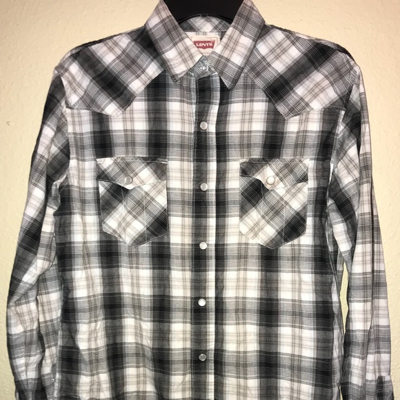 Levis Mens Plaid Shirt Pearl Buttons 